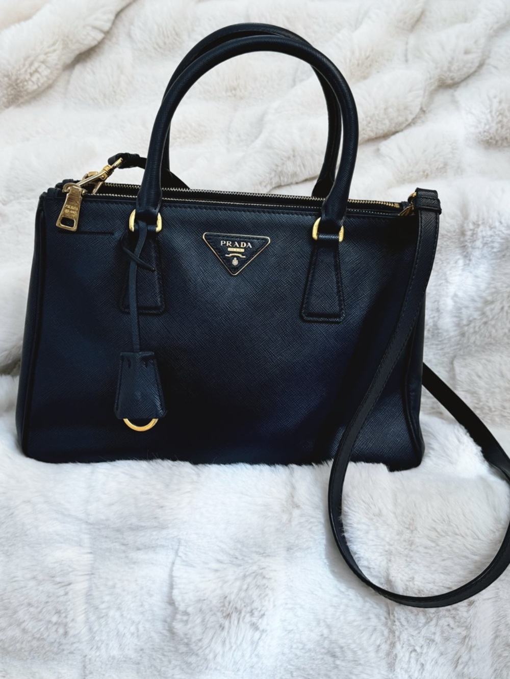 Prada Navy Saffiano Leather Top-Handle Bag